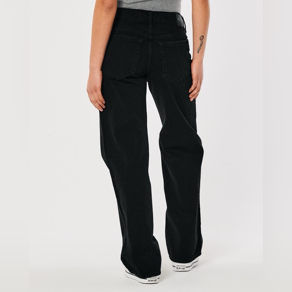 Hollister High Rise Jeans Vintage Baggy Wide Leg Black Stretch Women’s Size 24 L